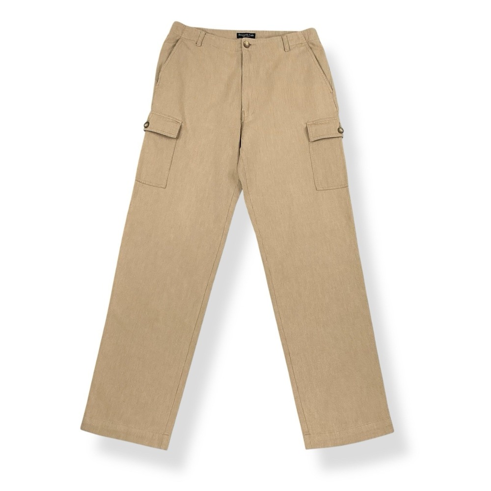 Kenneth Cole Pants Men 34x34 (ACTUAL 31x31)‎ Beige Stripe Cargo Hong Kong VTG